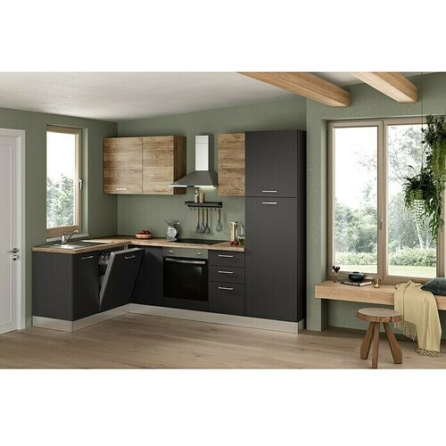 Marinelli Cucine Montažna kutna kuhinja Vega (Š x D: 270 x 160 cm, Antracit/orah, S električnim uređajima, Sudoper na lijevoj strani) Cijene