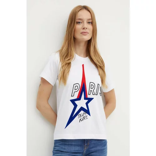 Karl Lagerfeld Bombažna kratka majica ženska, bela barva, 245W1730