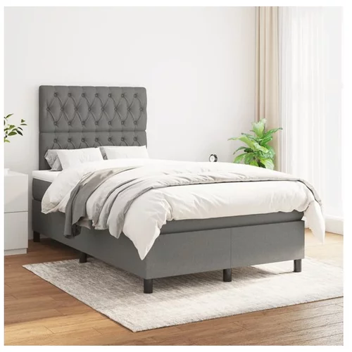  Box spring postelja z vzmetnico temno siva 120x200 cm blago