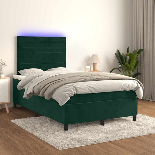  box spring s madracem LED tamnozeleni 120x200 cm baršun Cene
