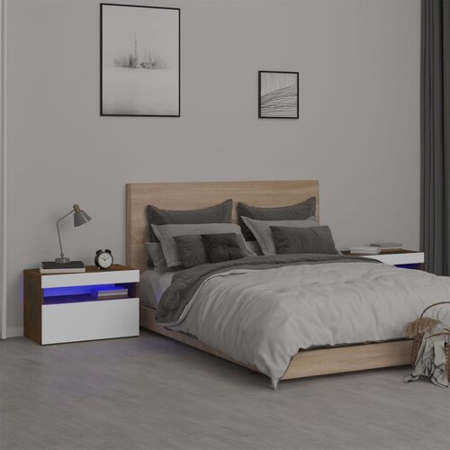 VidaXL Nočna omarica 2 kosa z LED lučkami dimljeni hrast 60x35x40 cm Slike
