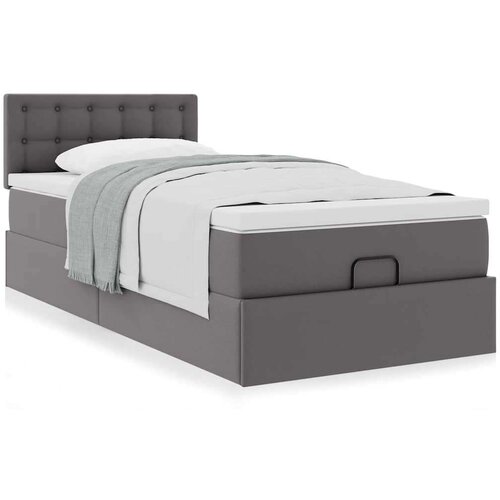 VidaXL otomanski okvir kreveta s madracem sivi 90x200cm umjetna koža Slike
