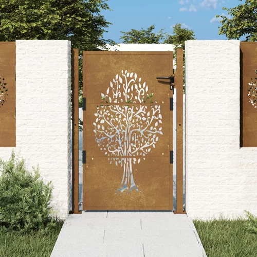 vidaXL Vrtna vrata 105x130 cm Corten jeklo dizajn drevesa