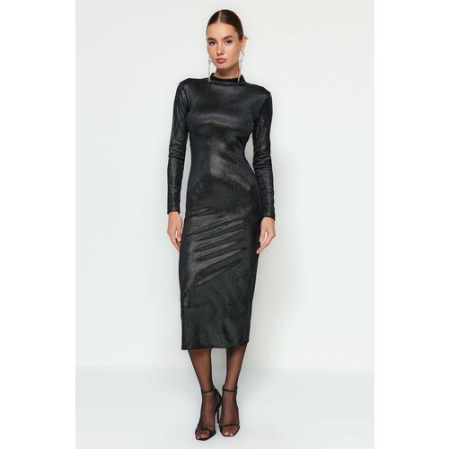 Trendyol Black Fitted Velvet Elegant Evening Dress Slike