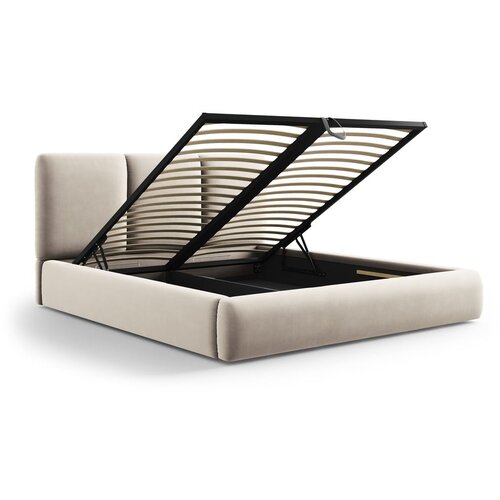 Mazzini Beds Kremno bela žametna oblazinjena zakonska postelja s prostorom za shranjevanje in z letvenim dnom 140x200 cm Brody &amp;ndash; Slike