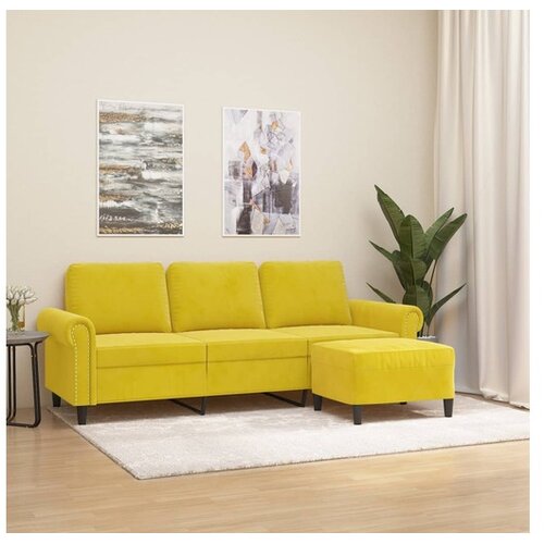 vidaXL Trosjed s tabureom žuti 180 cm baršunasti Cene