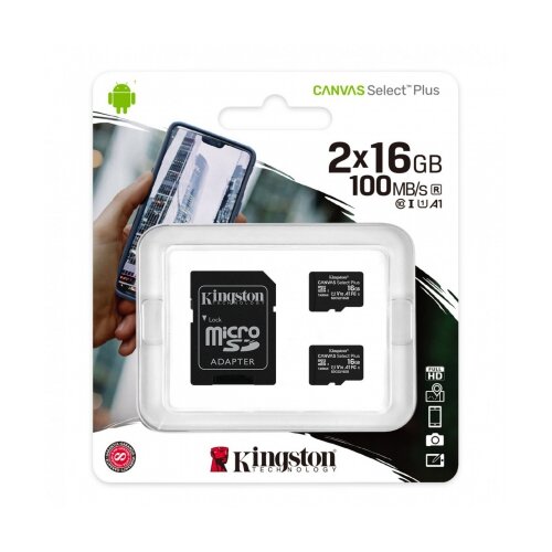 Kingston Canvas Select Plus (sdcs2/16gb-2p1a) micro SDHC 2x16GB class 10+adapter memorijska kartica Slike