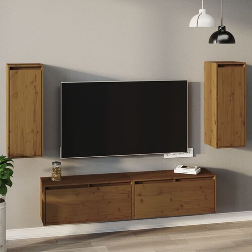 vidaXL Stenska omarica 2 kosa medeno rjava 30x30x80 cm trdna borovina Cene