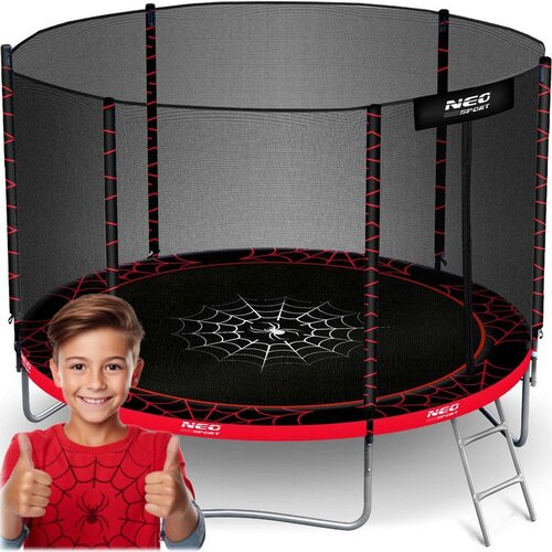 Neo-Sport vrtni trampolin 252 cm (8 ft) s vanjskom mrežom i ljestvama, crvena paukova mreža Cijene