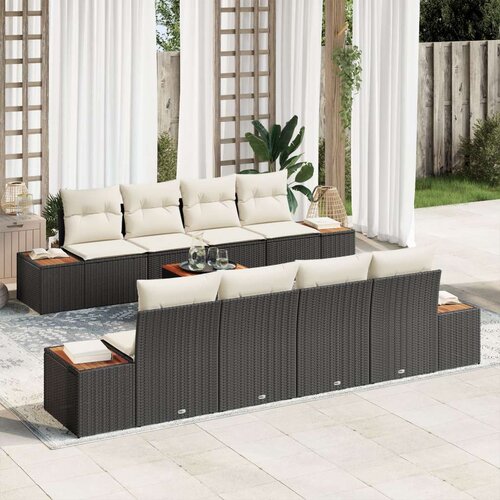  9-delni Vrtni Sofa Set z Blazinami Črna Poli Ratan Acacia, (22090916) Cene