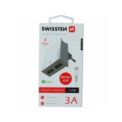Swissten charger 2x usb 3A+MICRO usb 1,2 m white Cene