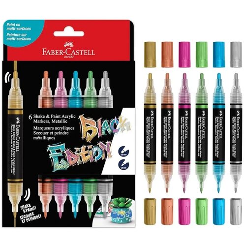Faber-Castell black edition shake &amp;amp;amp, paint dvostrani metalik marker set s 6 boja, 3 mm i 1 mm debljine Slike