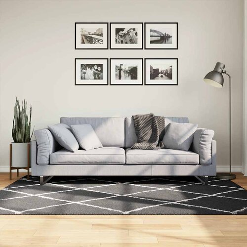  Čupavi tepih PAMPLONA s visokim vlaknima crni-krem 140 x 200 cm Cijene