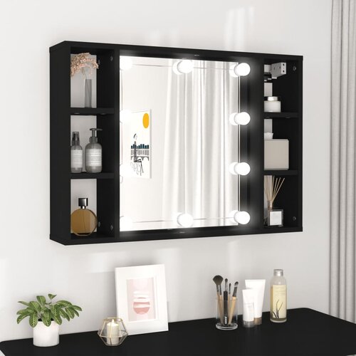 The Living Store Omarica z ogledalom in LED lučkami črna 76x15x55 cm - Omarica Z Ogledalom, (21657184) Slike