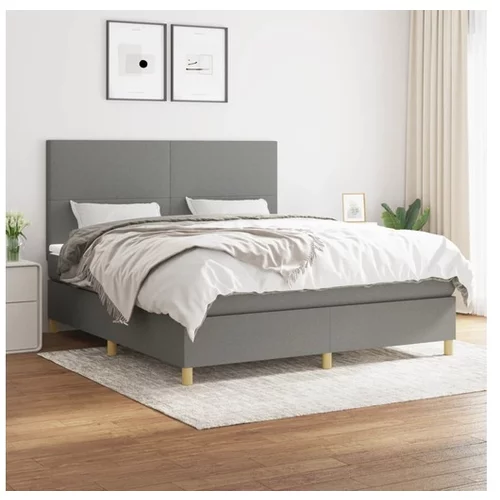  Box spring postelja z vzmetnico temno siva 180x200 cm blago