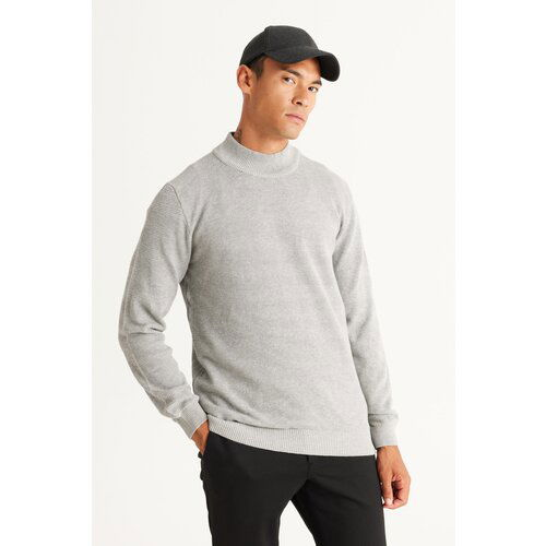 AC&Co / Altınyıldız Classics Men's Gray Melange Recycle Standard Fit Regular Cut Half Turtleneck Cotton Jacquard Knitwear Sweater. Slike