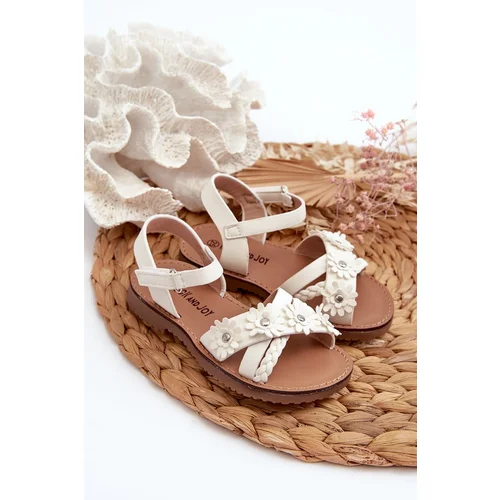 FR1 Children's Sandals with Velcro Closure with Flowers White Nestalee