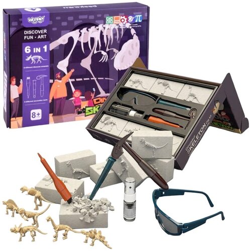 Woopie set za iskopavanje Mali arheolog, 6 kostura dinosaura Slike