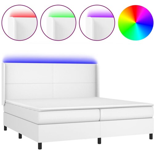 vidaXL Box spring postelja z vzmetnico LED bela 200x200cm umetno usnje, (20761275) Cene