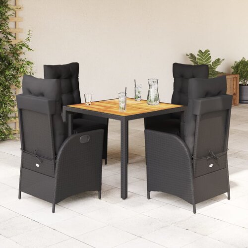  5-dijelni vrtni blagovaonski set s jastucima od poliratana crni Crna Dužina stola 90 cm Slike