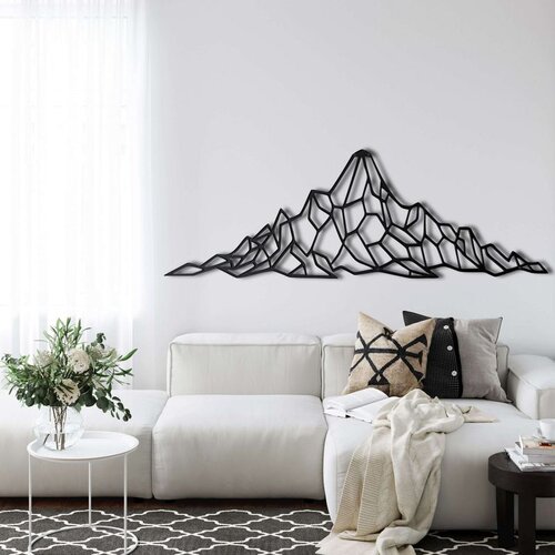 Wallxpert metalni zidni ukras 5106, geometrijski planinski venac, 76 x 25 cm, crni Cene