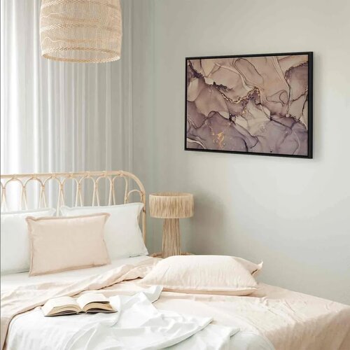  Slika - Watercolour abstraction - powder pink marble with gold accents 90x60 U crnom drvenom okviru Slike