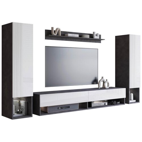 P &amp;amp; B Dnevni Regal Amadeo 2, Bela, Visoki Sijaj, Antracit, 4-Del. Slike