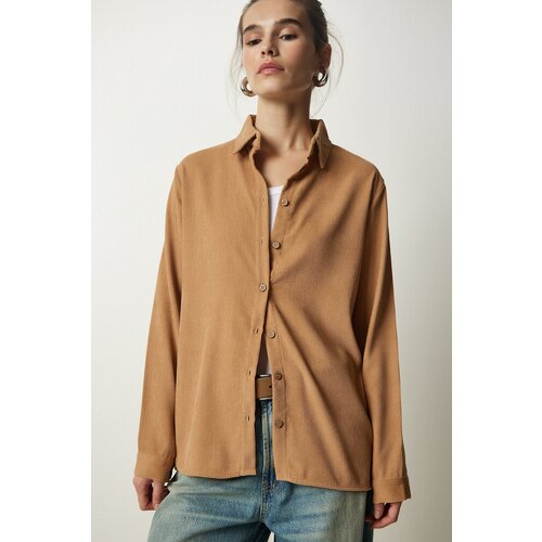 Happiness İstanbul Women's Biscuit Ribbed Velvet Woven Jacket Shirt Slike