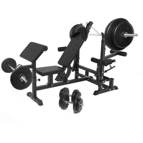 Gorilla Sports multifunkcionalna benč klupa dodacima za vežbanje i tegovima 100 kg (crna) Slike