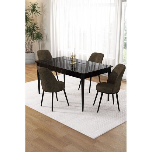 Hanah home trpezarijski set Pir, sto i 4 stolice, ploča u dekoru crnog mermera, braon tkanina Babyface Cene