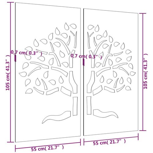 VidaXL Vrtni zidni ukrasi 2 kom 105x55 cm čelik COR-TEN uzorak stabla Slike