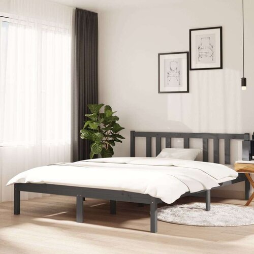  Posteljni okvir siv iz trdnega lesa 140x190 cm, (20647638) Slike