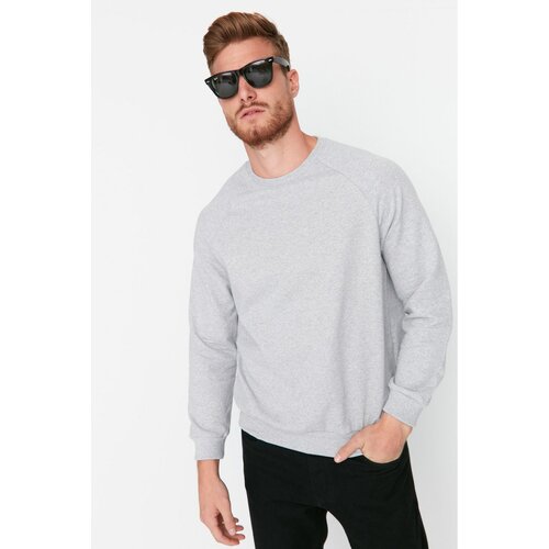 Trendyol Gray Men's Basic Regular Fit Crew Neck Raglan Sleeve Sweatshirt Cene