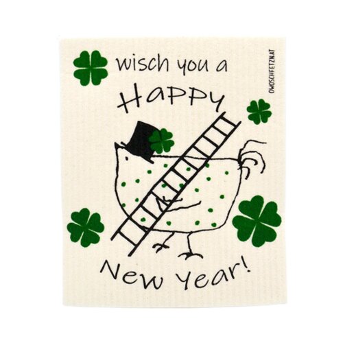 OWOSCHFETZN Gobasta krpa "Happy New Year" - Kokoš Berta, zelena Cene