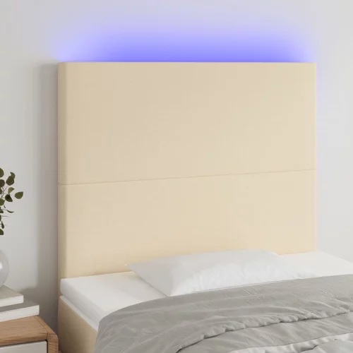 vidaXL LED posteljno vzglavje krem 80x5x118/128 cm blago