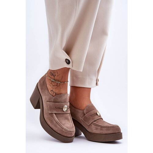 LEMAR Women&amp;#039;s Suede Half Boots on Heel Beige Dunadia Slike