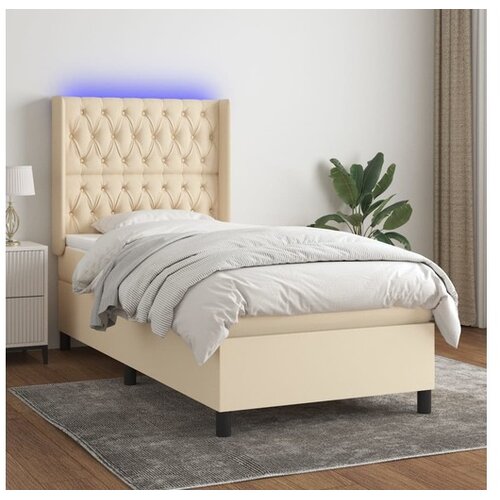  Box spring postelja z vzmetnico LED krem 100x200 cm blago Cene