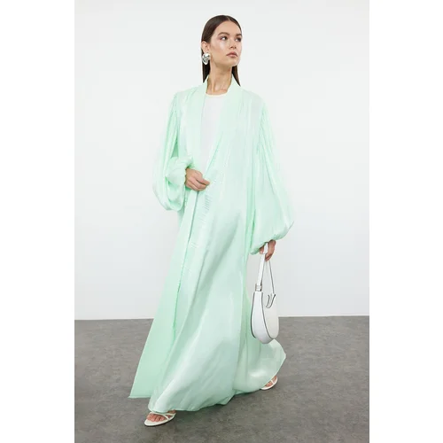 Trendyol Mint Green Stylish Balloon Sleeve Woven Cap & Abaya & Abaya & Evening Dress