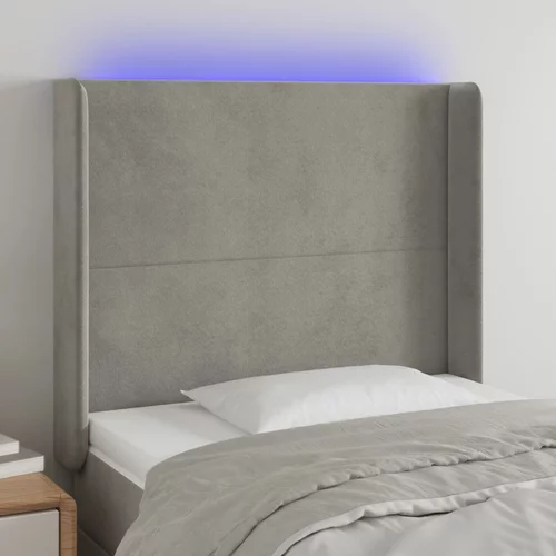 vidaXL LED posteljno vzglavje svetlo sivo 103x16x118/128 cm žamet