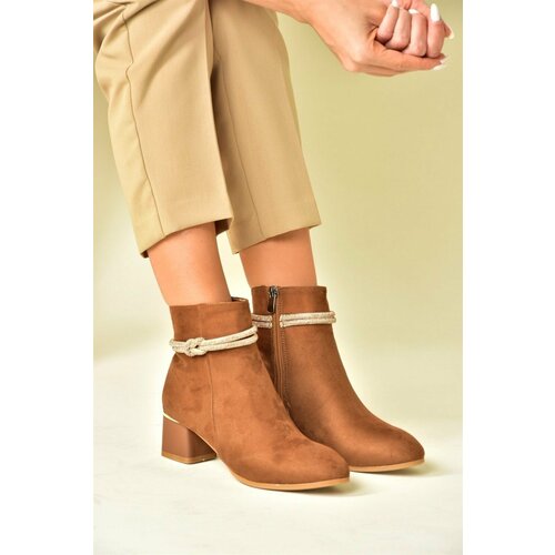Fox Shoes Tan and Suede Women's Boots with Stone Detailed Thick Heels Slike