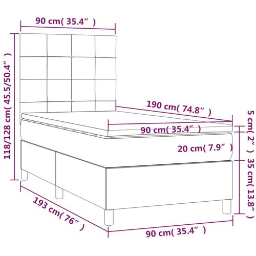 VidaXL Krevet box spring s madracem LED ružičasti 90x190 cm bar&amp;scaron;unasti Slike