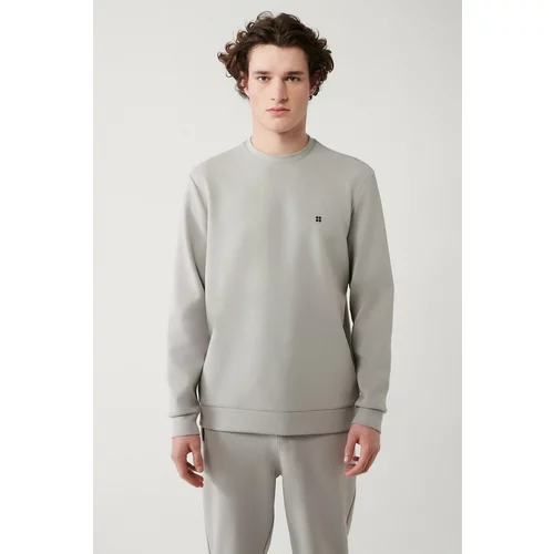 Avva Men's Gray Sweatshirt Crew Neck Flexible Soft Texture Interlock Fabric Standard Fit Regular Fit