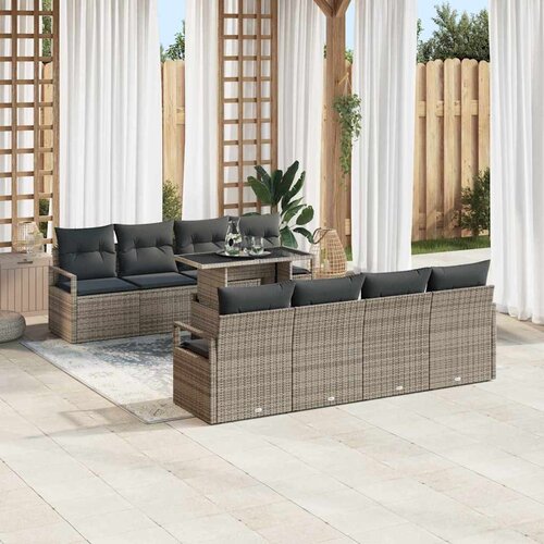  Sjedeća garnitura za vrt 9 kom. Siva Poli ratan 230 x 62 x 85 cm Slike