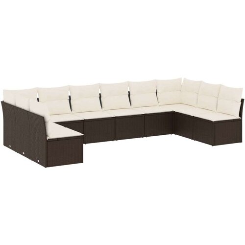 VidaXL 10-dijelni set vrtnih sofa od poliratana s jastucima smeđi Slike