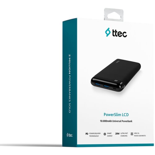 Ttec Prijenosni punjač PowerSlim LCD PD 10.000 mAh Powerbank wth USB-C Input/output/Black Slike