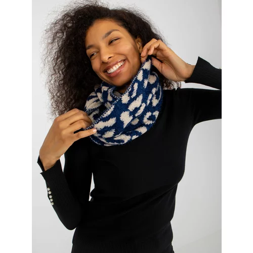 Fashion Hunters Dark blue and light beige patterned lady's chimney scarf
