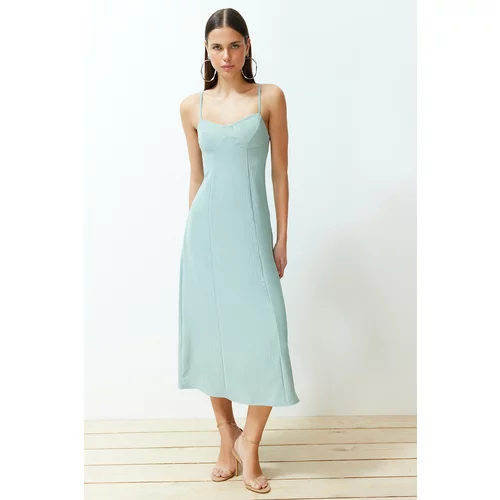 Trendyol Mint A-line Midi Woven Strap Dress