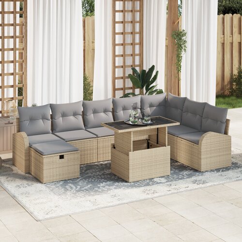 vidaXL 9-komadni vrtni sofa set s jastučićima bež poli ratan Cijene