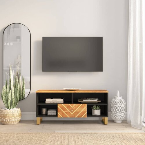 TV ormarić smeđe-crni 100 x 33,5 x 46 cm od masivnog drva manga Cijene