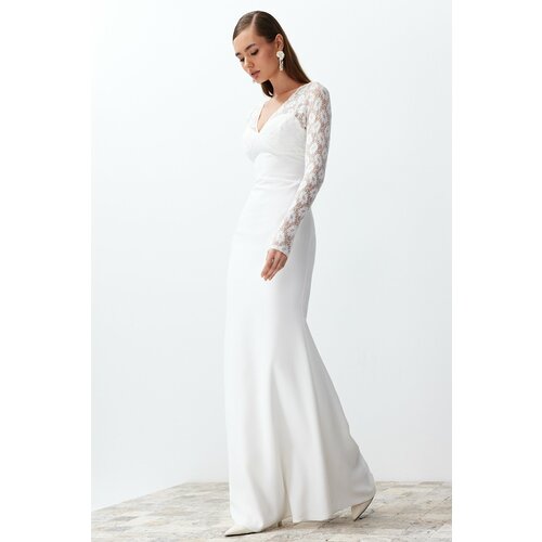 Trendyol Bridal White Body-fitting Lace Wedding/Wedding Long Evening Evening Dress Slike